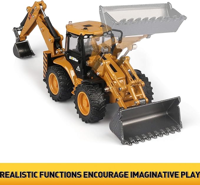 duturpo 1/50 Scale Metal Diecast Backhoe Loader Toy, Metal Play Construction Vehicles Trucks Toy for Boys