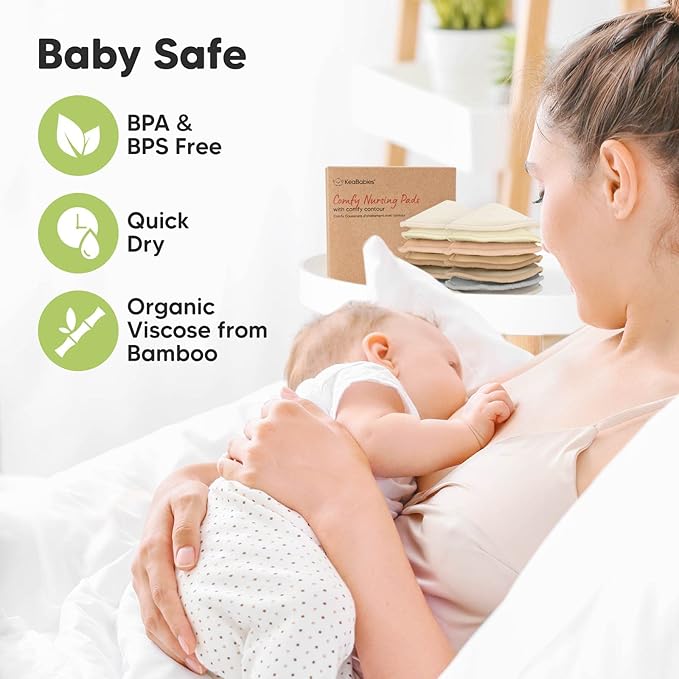 Organic Nursing Pads - 14 Washable Viscose Derived from Bamboo Breastfeeding Pads, Wash Bag, Reusable Breast Pads for Breastfeeding, Nipple Pads for Breastfeeding Essentials(Earth, L 4.8")