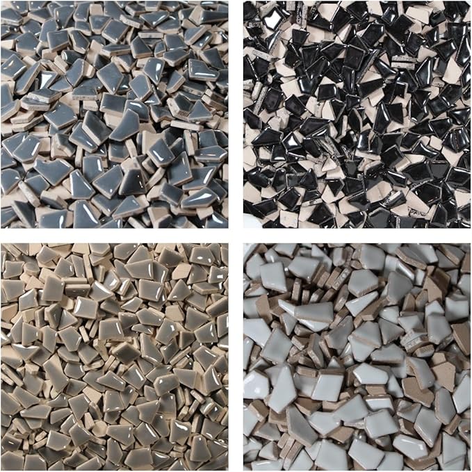 Ceramic Mosaic Tiles for Crafts & Art Projects 200 Grams Vibrant Colors Pieces Fit Together Like a Puzzle Endless Creative Ideas for Mosaic Art DIY Hobbies Small Sizes (Black White Gray)