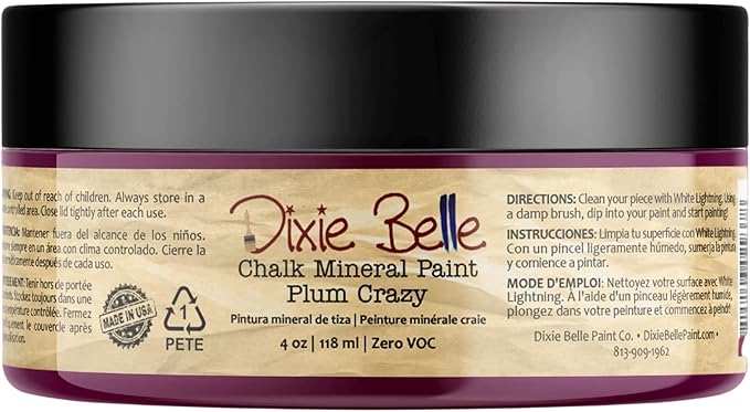 Dixie Belle Paint Company Chalk Finish Furniture Paint - Plum Crazy (4oz) - Matte Deep Pink Chic Chalk Mineral DIY Furniture Paint
