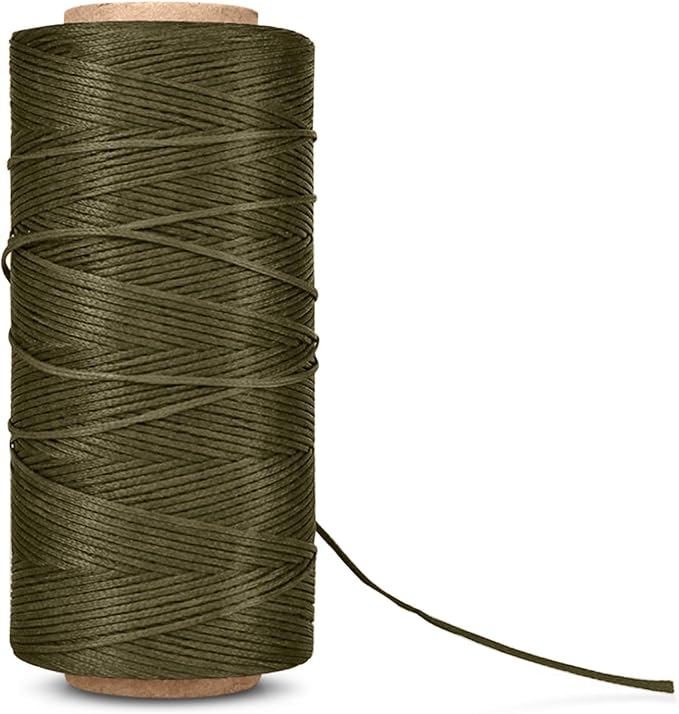 Flexzion Waxed Thread - 284 Yards (260 Meters) 0.8mm 150D Polyester Wax Thread for Leather Sewing, Bookbinding, Stitching, Repairing, Beading, & DIY Projects (Army Green)