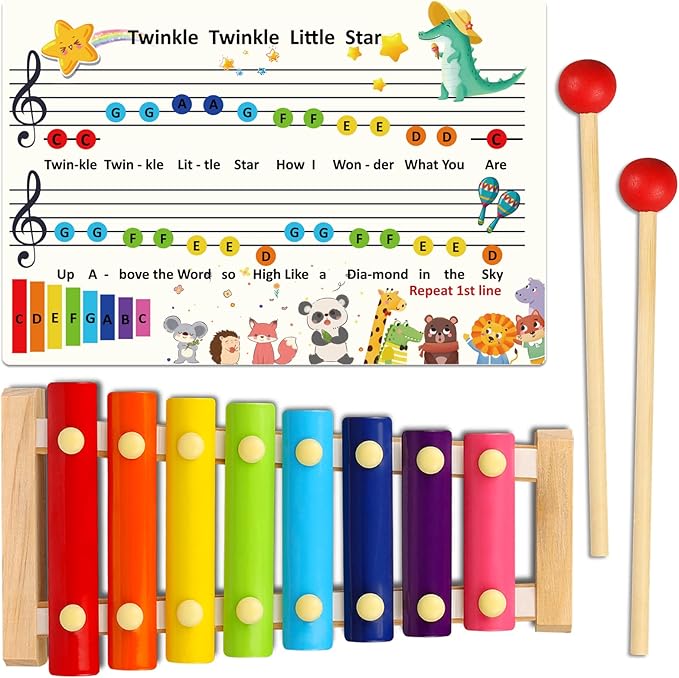 LOOIKOOS Xylophone for Kids Wood Xylophone with 2 Mallets Educational& Preschool Learning Baby Percussion Wooden Musical Instruments Toys for Boys and Girls