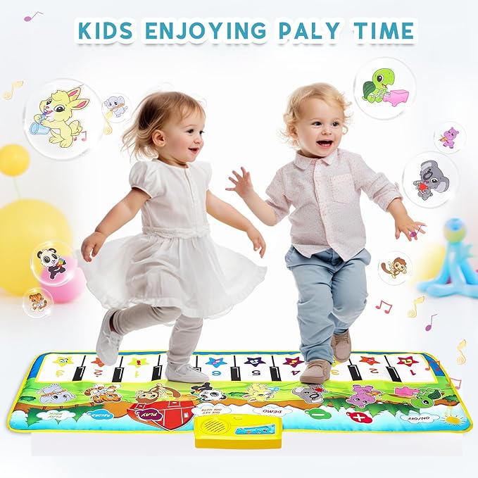 M SANMERSEN Piano Mat, 39.5" X 14" Musical Mat 8 Instrument Sounds Piano Mat for Toddlers Touch Play Dancing Mat Toy for 1 2 3 Year Old Girls Boys Gifts