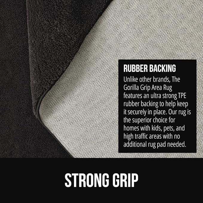 GORILLA GRIP Ultra Soft Washable Area Rug, 8x10, Stain and Slip Resistant Plush Thick Carpet for Bedroom Living Room, No Shed Floor Rugs, Pet Friendly, Dorm Essentials, Kids Nursery Home Decor, Black