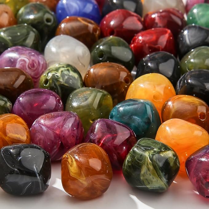 80pcs Acrylic Beads Large Imitation Marble Bead Vintage Colors Beads for Jewelry Making Bracelet Necklace Craft Making Supplies(18 * 19deep Color)