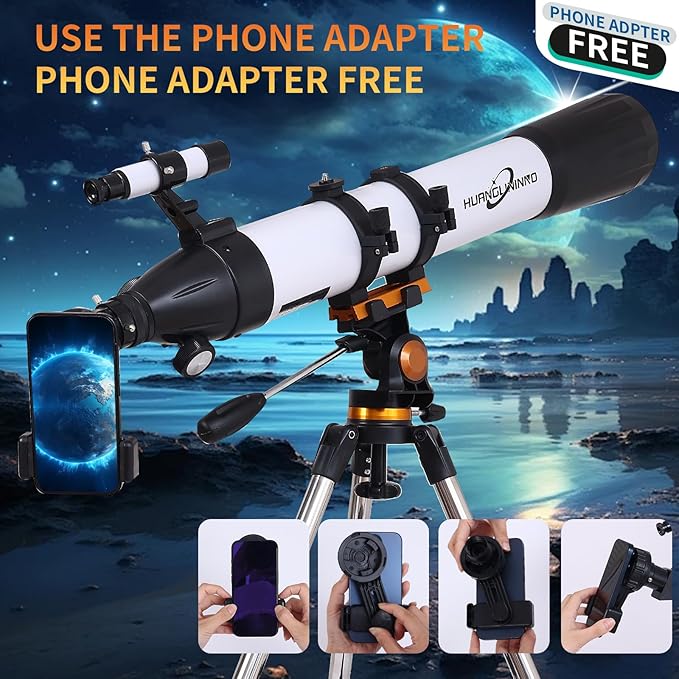PISEZ Telescope for Adults High Powered ，90mm Aperture 800mm （35X-210X Professional Refractor Travel Astronomical Telescope for Kids & Beginners with Carry Bag, Phone Adapter