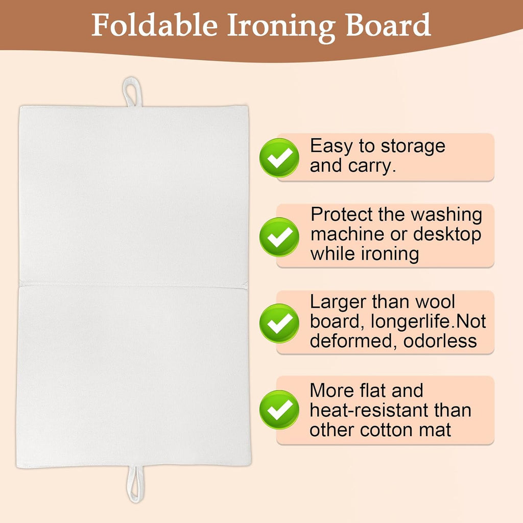 24" x 16" Ironing Mat Foldable, Portable Small Thickened Heat Resistant Cotton Wood Mini Ironing Pad Board for Table Top, Washer, Bed, Dorm, Travel, Countertop, Tabletop, Double Sided Use