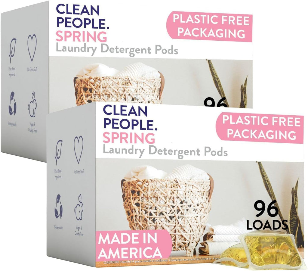 Clean People Laundry Detergent Pods - Recyclable Packaging, Hypoallergenic, Stain Fighting - Ultra Concentrated, Laundry Soap - Spring, 192 Pack