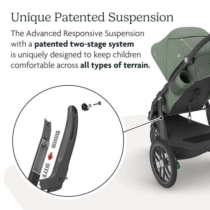 UPPAbaby Ridge Jogging Stroller/Durable Performance Jogger with Never-Flat Tires/Built for Walking, Running, Hiking/Water Bottle Holder & Basket Cover Included/Gwen (Green Mélange/Carbon Frame)