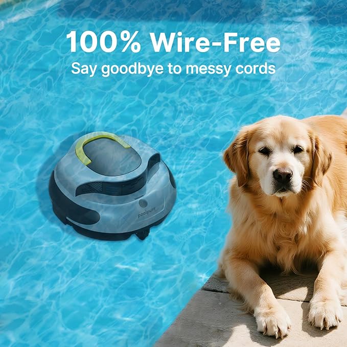 POOLPURE AquaGuard SE II Cordless Robotic Pool Cleaner - 100Min Runtime with 5000mAh Battery, Dual 30W Motors & 2150 GPH Suction for Above Ground & Inground Pools, Advanced Navigation
