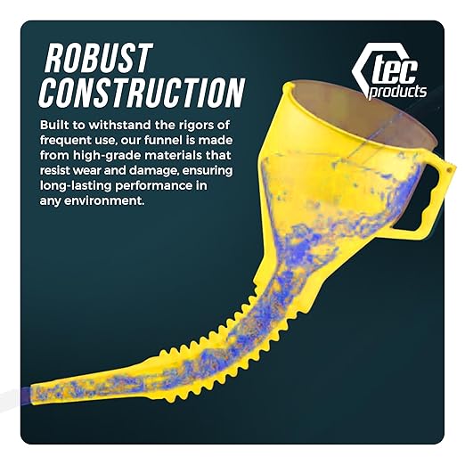 TEC Products FlexAll Long Flexible Funnels - Automotive Oil Funnel with Hose, Durable Nitrile Rubber for Oil Change, Transmission Funnel Fluid, Diesel, Fuel, Gas - Made in USA - Yellow (16 x 5 Inches)