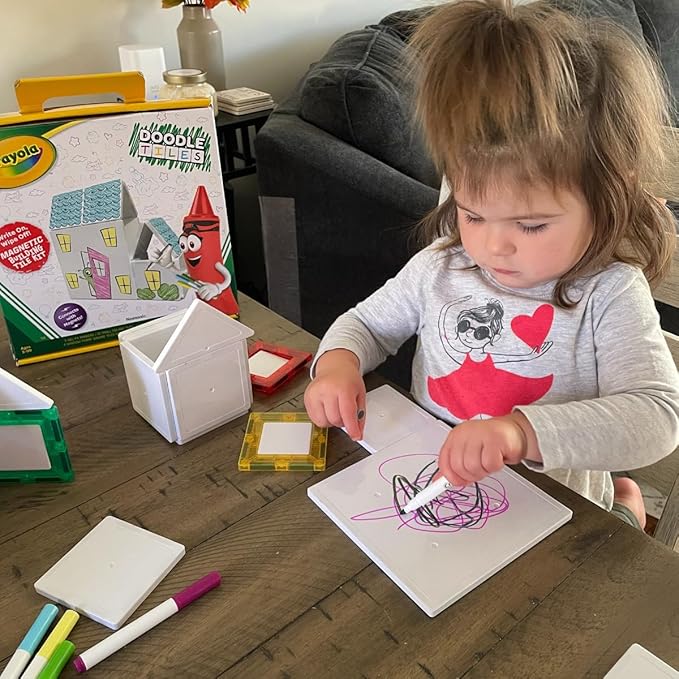 CreateOn Crayola Doodle Magnetic Tiles Building Set for Kids, Magnetic Kids’ Building Toys, STEM & Montessori Arts & Creativity Toys for Boys and Girls Ages 3+, 24-Piece Set