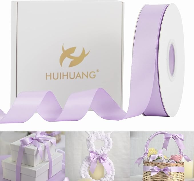 HUIHUANG Light Purple Ribbon Lavender Satin Ribbon 50 Yards Double Face Silk Satin Ribbons for Easter Day Gift Basket Gift Wrapping Wreath Bows Making Wedding Floral Bouquet Invitation Decor