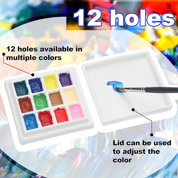 Honoson 4 Pack 12 Wells Ceramic Palette with Covers Pure White Porcelain Painting Palette for Watercolor Gouache Color Painting Mixing Tray for Artists Professionals Students Hobby Crafts