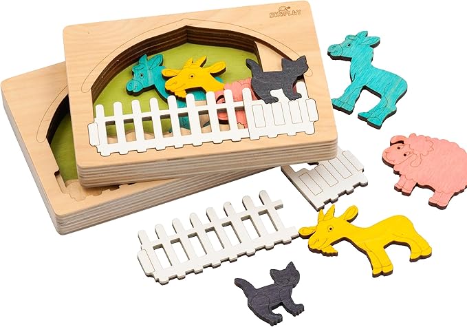 Farm Animals Multilayered Wooden Puzzles for Kids | 6 Piece Jigsaw Puzzle for Preschool Kids | Learning Educational Toys Gifts for Boys Girls 3+ Years
