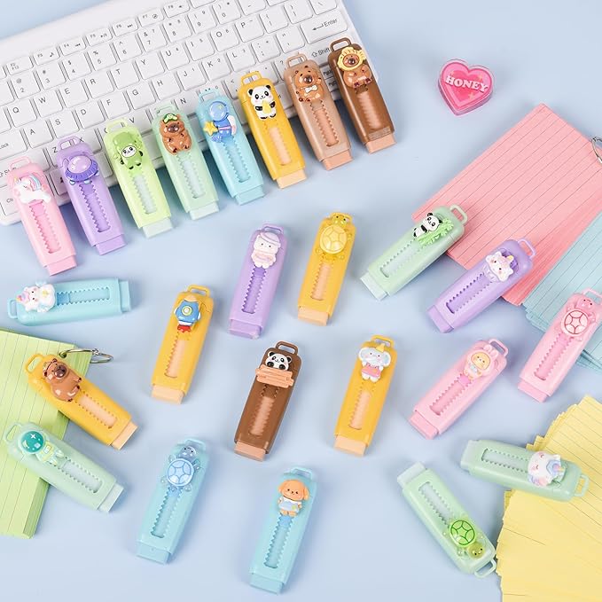 24 Pcs Cute Retractable Eraser for Pencils Cute School Supplies Kawaii Erasers for Kids Fun Cartoon Erasers Back to School Supplies Kid Party Favors Gift (Style 1)