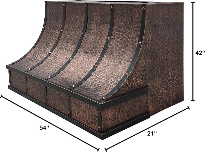 CT Copper Tailor Sloped Copper Vent Hood Wall Mount,54'' W,42''H,1260 CFM Exhaust Fan,Stainless Steel Vent,LED Light,Dishwasher-Safe Baffle Filters,VH8TR1