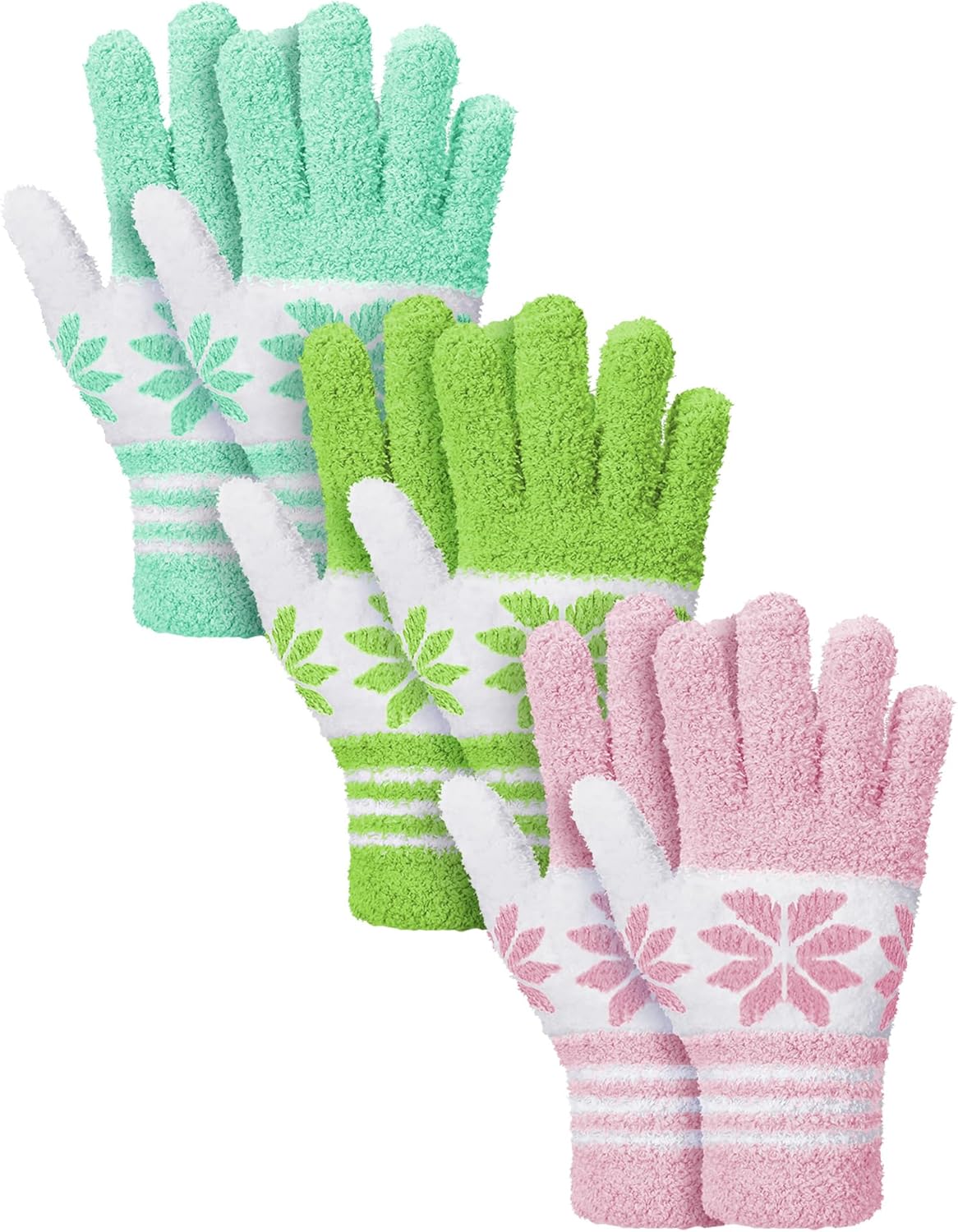 Patelai 3 Pairs Microfiber Plant Dusting Gloves Leaf Cleaning Gloves for Indoor Plants, Blinds, Furniture, House(Medium,Snowflake Yellow, Pink, Blue, White)