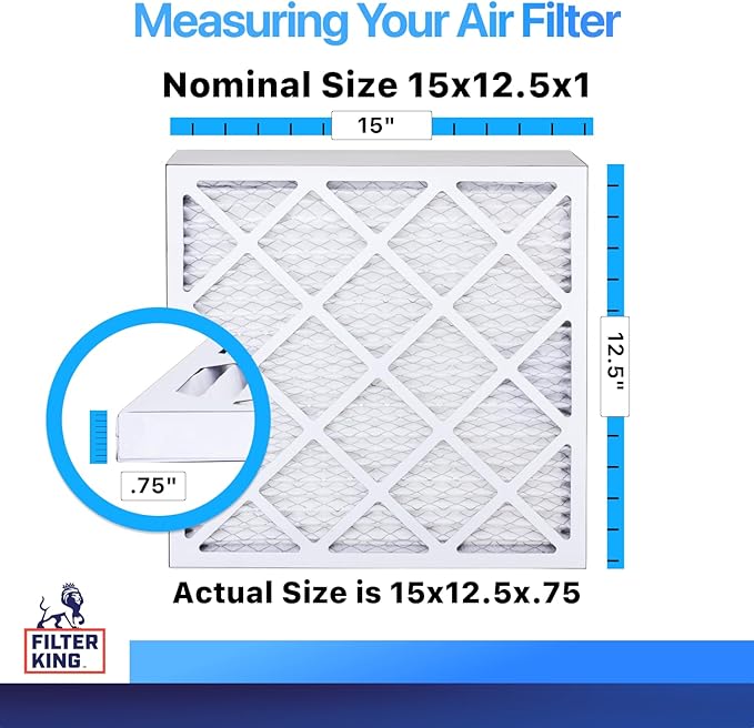 Filter King 15x12.5x1 Air Filter | 4-PACK | MERV 8 HVAC Pleated A/C Furnace Filters | MADE IN USA | Actual Size: 15 x 12.5 x .75"