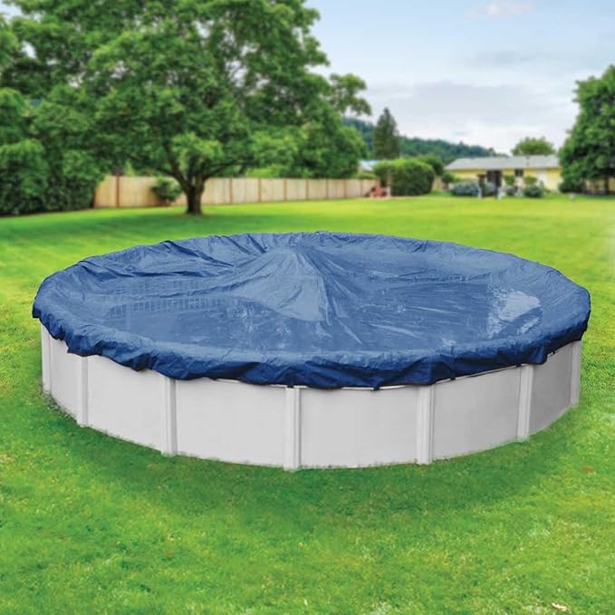 Robelle 12 ft Industrial Blue Winter Pool Cover for Above Ground Pools, 4 ft Overlap (16 ft Cover Size), Solid 14 x 12 Scrim, 4.5 oz/yd2, 20-Year Warranty, Style: 2012-4