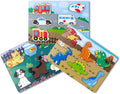 Wooden Chunky Puzzles Set - Dinosaurs, Vehicles and Pets Animals Wooden Puzzles Preschool Early Learning Toy Gift for Kids Toddlers 1-3