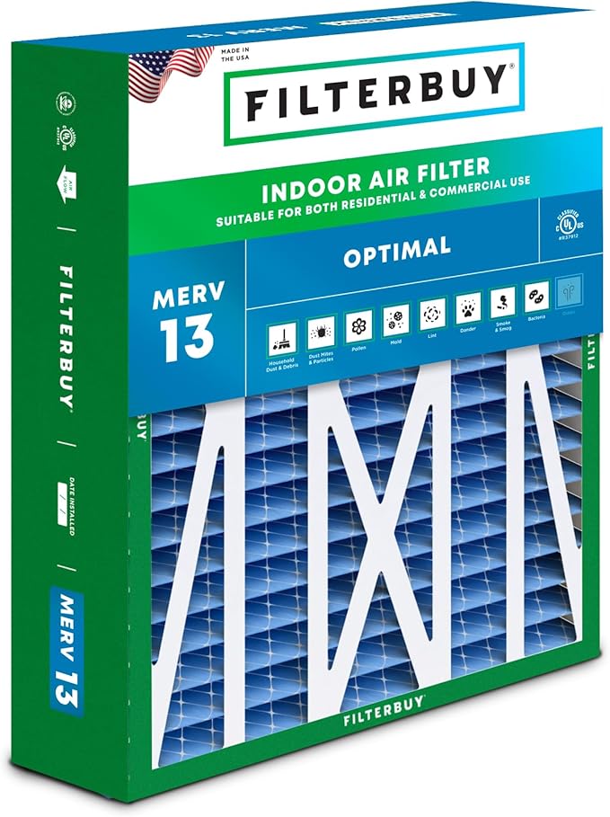 Filterbuy 20x23x5 Air Filter MERV 13 Optimal Smoke & Allergy Defense (1-Pack), Pleated HVAC AC Furnace Filters for Bryant, Carrier, BDP, Day & Night, and Payne (Actual Size: 19.81 x 22.56 x 4.25)