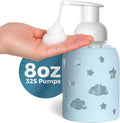 SoCal Suds & Company Glass Foaming Hand Soap Dispenser, Soft Grip Silicone Sleeve, Refillable Pump Bottle for Kids, Baby Wash & Shampoo, Ideal for Home Use, Light Blue 8oz