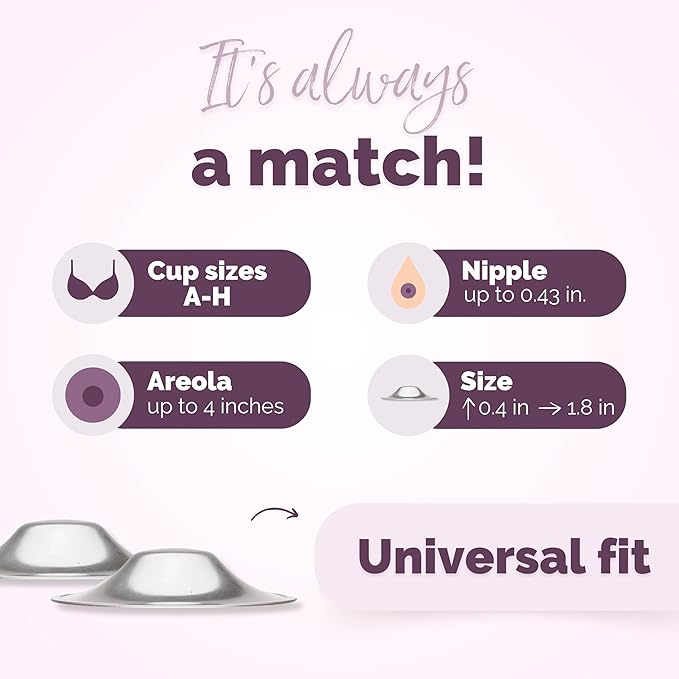 Original Silver Nursing Cups - Made in Germany with 999 Silver - Universal Fit - Protect and Soothe Sore Nipples - Silver Nipple Shields for Breastfeeding - FDA-Registered