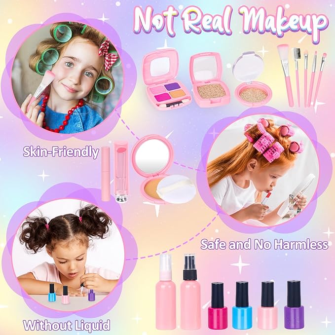 Pretend Makeup for Toddlers, Kids Pretend Makeup Kit for Girls Fake Makeup Toys with Cosmetic Bag, Play Makeup for Little Girls Age 3 4 5 6 7 Christmas Birthday Gifts Toys (Fake Makeup)