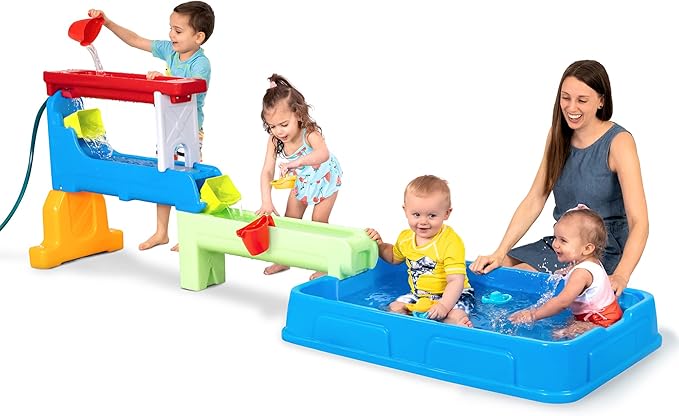 Simplay3 Raindrop Falls Water Table and Splash Kiddie Pool for Toddlers and Kids, 9 Water Play Table Accessories