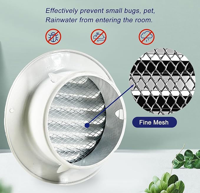 4 Inch Round Air Vent Covers,LouanXpert Stainless Steel Soffit Vent Covers Louvered Grille Cover Vent Flat Ducting Ventilation Air Outlet with Built-in Fine Mesh for House,Garage, RV(100mm - 2PCS)