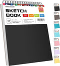 Soucolor Sketch Book, Spiral Bound Acid-Free Sketchbook with 68lb/100gsm for Paper Painting, Drawing, Writing, Artist Sketching Pad for Kids, Adults & Teens, 100 Sheets (Black, 9 x 12 Inch, Pack of 1)