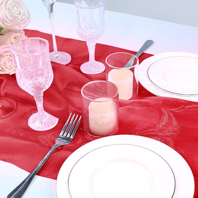 VACVELT Sheer Organza Fabric by The Yard, 60 Inch Wide Red Organza Fabric Bolt Bridal Sheer Tulle Fabric, Silk Organza Fabric Roll for Wedding Party Decorations Backdrop Curtain (10 Yards)