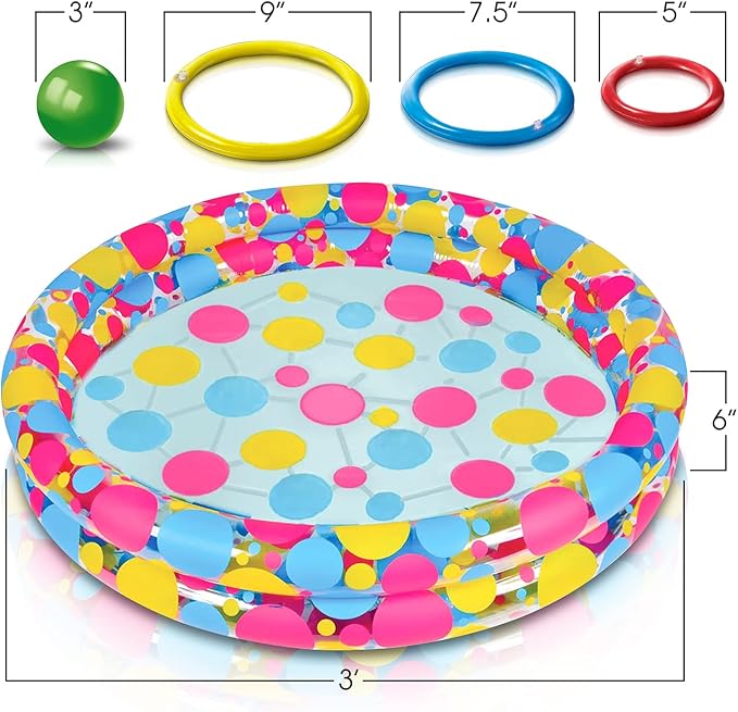 Gamie Floating Ring Toss Game for Kids, Outdoor Carnival Game Set with Inflatable Pool, Floating Rings, and Colored Plastic Balls, Outdoor Games for Family and Backyard Parties