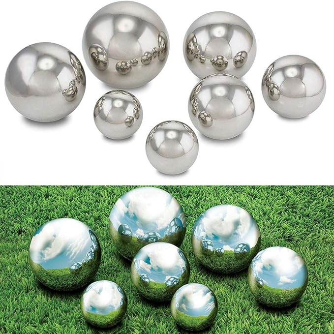35cm/14inch Diameter Gazing Globe Mirror Ball,Thickness 0.5mm Silver Stainless Steel Polished Reflective Smooth Garden Sphere,Colorful and Shiny Addition to Any Garden or Home