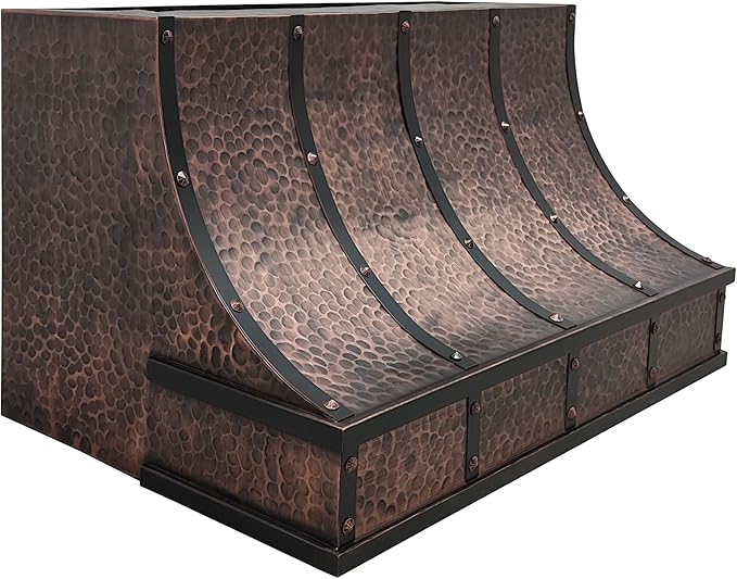 CT Copper Tailor Sloped Copper Vent Hood Island Mount,48'' W,39''H, 1150 CFM Exhaust Fan,Stainless Steel Vent,LED Light,Dishwasher-Safe Baffle Filters,VH8TR1