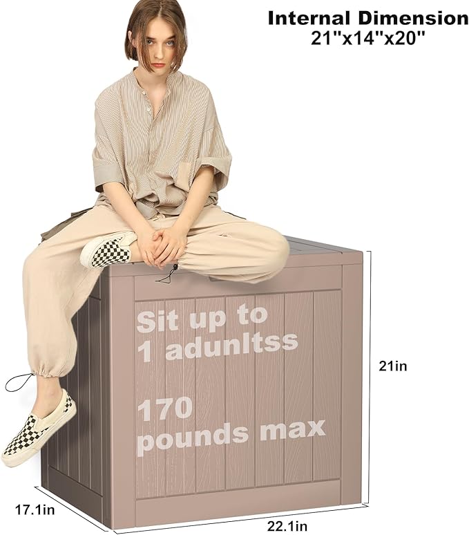 Vixzen 30 Gallon Resin Deck Box, Lockable Outdoor Storage Box for Patio Cushions Storage Furniture,Garden Tools, Pool Supplies, Weatherproof and UV Resistant- Grey