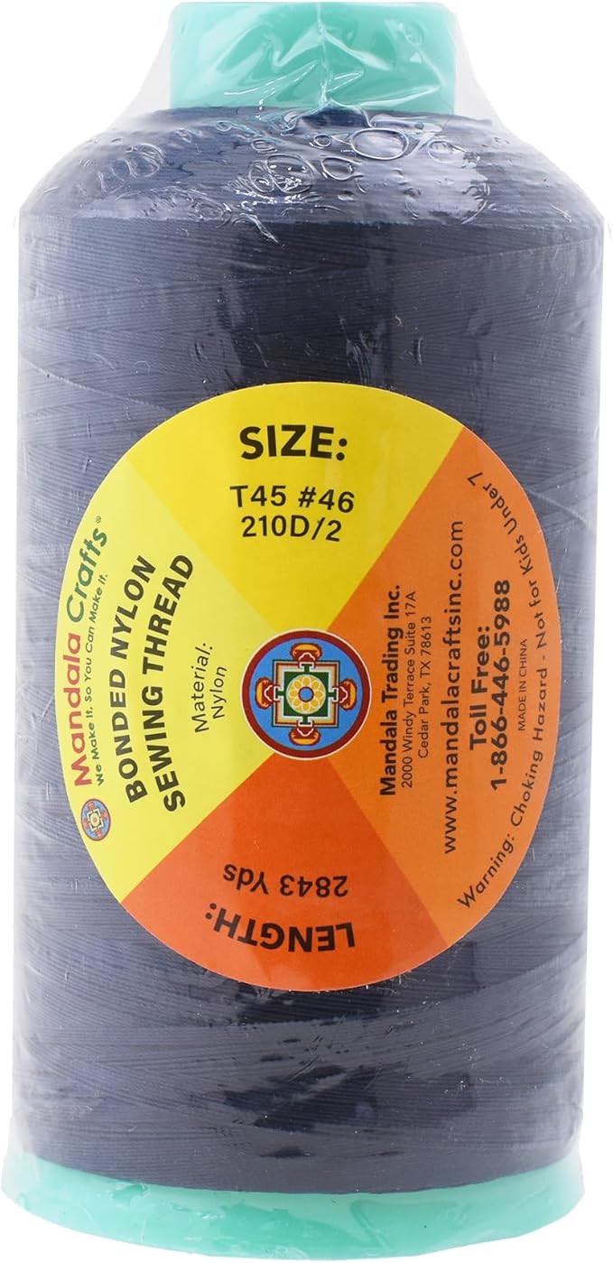 Mandala Crafts Bonded Nylon Thread Navy Blue Heavy Duty Sewing Threads - 2843 YDs Size 46 210D T45 Tex 45 Thread for Leather Jeans Weaving Outdoor Marine Upholstery Threads