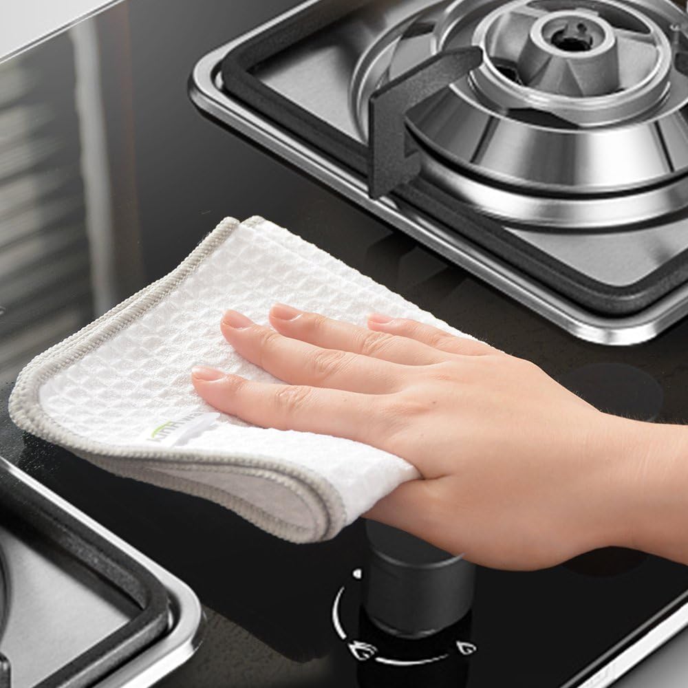KinHwa Microfiber Dish Cloths Thick Waffle Weave Kitchen Dish Rags Ultra Absorbent Dishcloths 12inch x 12inch 6 Pack - White