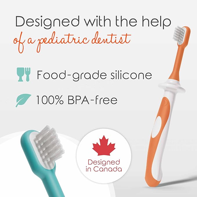 Cherish Baby Care Toddler Toothbrushes 1-2 Years (4-Pack) - BPA-Free & Safety-Tested Kids Toothbrush Kit, Designed by a Pediatric Dentist, Soft-Grip Toothbrush for Kids, My First Toothbrush Set