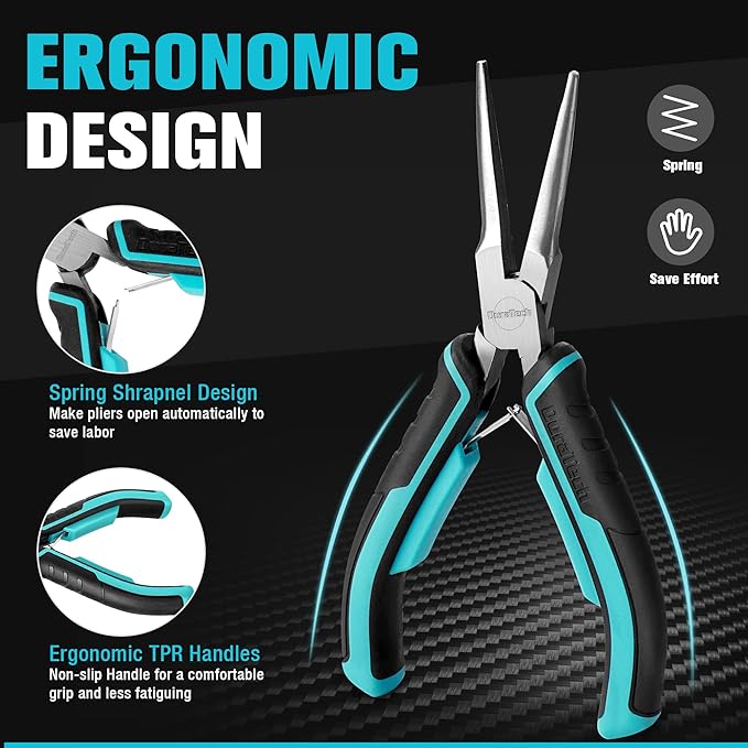 DURATECH Mini Pliers Set, 6PCS Jewelry Pliers Set, CRV Construction, Includes Needle Nose, Diagonal, Long Nose, Bent Nose, End Cutting and Linesman Pliers, for Making Crafts, Repairing Electronic