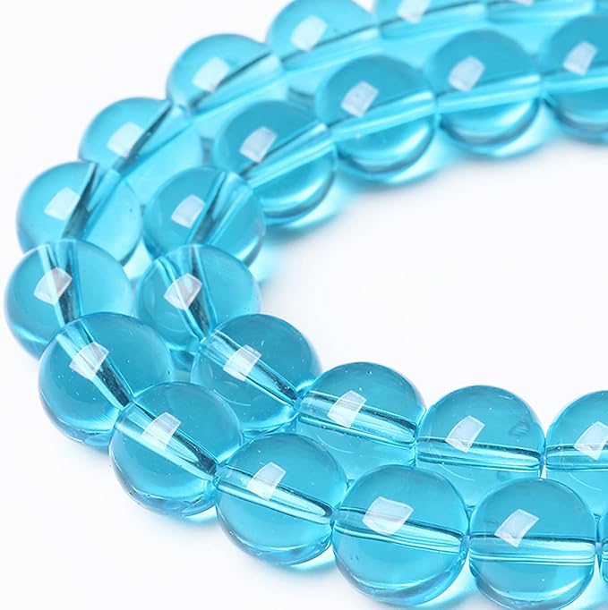 6MM Lake Blue Glass Beads Natural Gemstone Round Loose Stone Beads for Jewelry and Bracelets Making 120pcs 2 Strands 32"