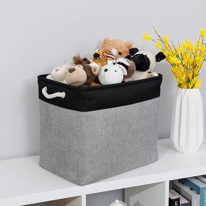 Bidtakay Storage Baskets Extra Large Baskets for Organizing Grey Rectangle Laundry Basket Linen Fabric Bins Set of 2 Clothes Baskets for Closet Shelves Hallway Bedroom Toy Organizer 17x12x15 In