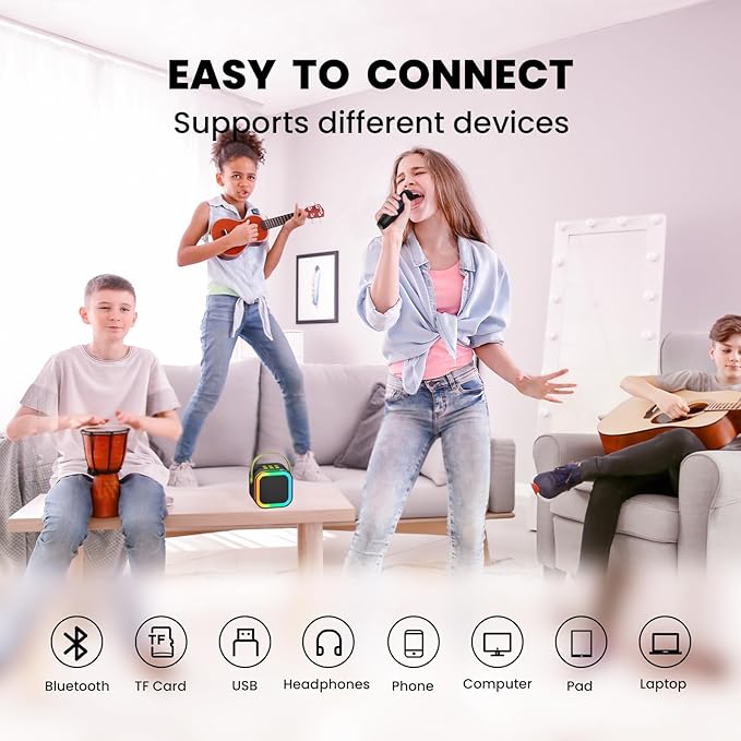IROO Mini Karaoke Machine for Kids, 2025 TOP Toys Birthday Gifts Ideas for Girls Ages 4, 5, 6, 7, 8, 9, 10, 12+ Years Old, Portable MP3 Player with 2 Wireless Mics for Party