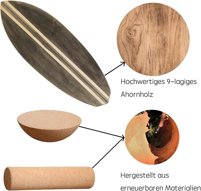Wooden Balance Board with Cork Roller, 31.5 x 11.8 inch Board, Training Balance Trainer
