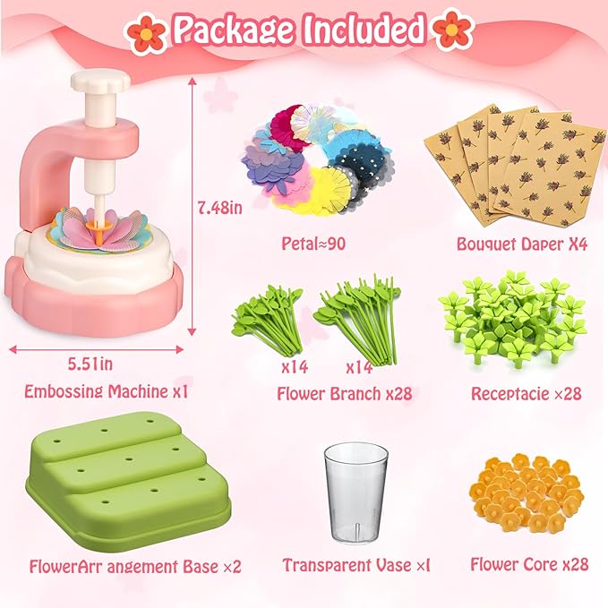 VROGTIK DIY Arts and Crafts Kits for Kids, Educational Toys for 3 4 5 6 7 8 9+ Year Old Girls, Fabric Flower Bouquets Toys Birthday Gifts for 3-12 Years Old Kids Build Your Own Flowers
