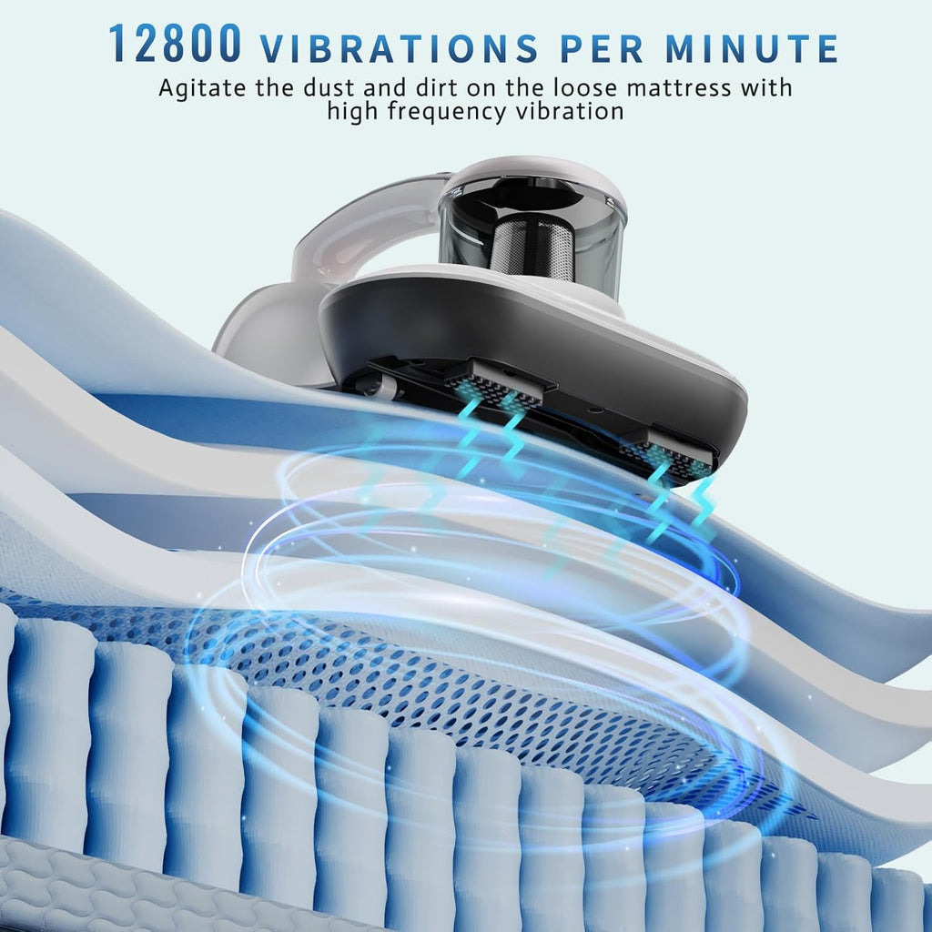 Mattress Vacuum Cleaner, Handheld UV Bed Vacuum Cleaner 16KPa & 12800 Vibrations Per/Min Upgraded Effectively Clean Up Bed, Pillows, Cloth Sofas, Carpets and Ther Fabric Surfaces