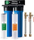 iSpring WGB22B+AHPF12MNPT16X2 2-Stage Whole House Water Filter System, Reduces Chlorine, Sediment Water Filtration System for Home w/ 3/4'' Braided Stainless Steel Hose Connectors and Ball Valve
