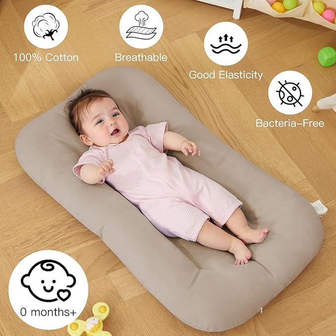Baby Lounger for Newborn, Bionic Design Baby Lounger, Soft Organic Cotton Breathable Lounger for Infants 0-18 Months (Apricot)