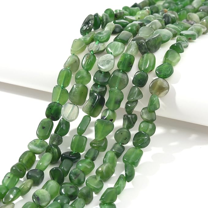 Green Canada Jade Pebble Nugget Oval Free Tumbled Stone 6-8mm Natural Gemstone Loose Beads Approx 15.5 inch for DIY Jewelry Making